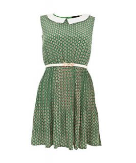 Tenki Green Retro Floral Print Peter Pan Collar Dress