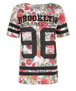 Parisian White Brooklyn Floral Print 96 Baseball T Shirt
