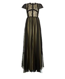 147 Fashion Black Lace Contrast Chiffon Maxi Dress