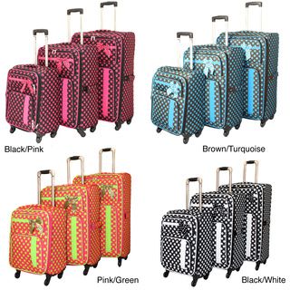 World Traveler Polka Dot Delight 3 piece Expandable Lightweight Spinner Luggage Set World Traveler Three piece Sets
