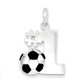 Sterling Silver Enameled & Polished Number One Soccer Pendant. Metal Wt  2.45g Jewelry