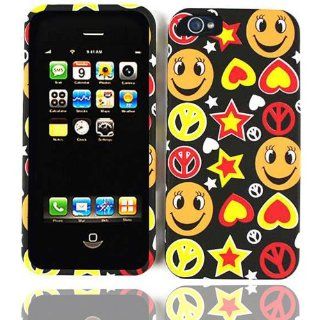 ACCESSORY MATTE COVER HARD CASE FOR APPLE IPHONE 5 FUN PEACE SIGNS SMILEY FACE BLACK Cell Phones & Accessories