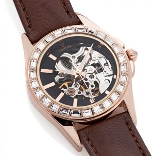 Croton "Imperial" 38mm Round Case Crystal Bezel Automatic Open Skeleton Leather