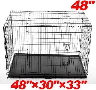 Pawhut 48" 3 door Folding Wire Pet Dog Crate w/ Divider   48"l x 30"w x 33"h