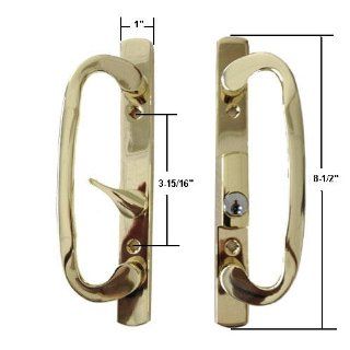 STB Sliding Glass Patio Door Handle Set, Mortise Type, Keyed, Brass Plated, 3 15/16" Screw Holes