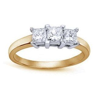 3/4 Carat Three Stone Princess Cut Diamond 14k Yellow Gold Engagement Ring Jewelry