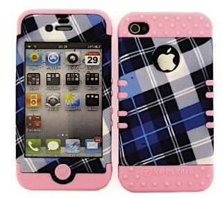Hard Light Pink Skin+Blue Plaid Snap For Apple iPhone 4G 4S Case Cover Hybrid Cell Phones & Accessories
