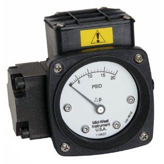 Mid West 142 AA 00 O(AA) Differential Pressure Gauge, Aluminum Case, 316 Stainless Steel Wetted Parts and 1 Reed Switch in NEMA 4X/IP66 Enclosure, Diaphragm Type, 2% Full Scale Accuracy, 2 1/2" Dial, 1/4" FNPT Back Connection, 3000 psig SWP Indu