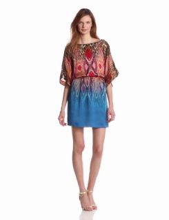 Twelfth Street By Cynthia Vincent Women's Reversible Deep V Cut Mini, Blue Ombre Ikat/Leopard, Large Clothing