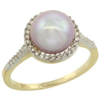 14k Gold Halo Engagement 8.5 mm Pink Pearl Ring w/ 0.146 Carat Brilliant Cut Diamonds, 7/16 in. (11mm) wide, size 6.5 Jewelry