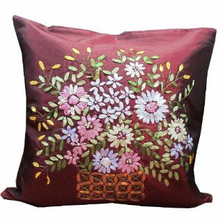 SawaddeeThailand SINGLE 1 BEAUTIFUL FULL FLOWER THROW CUSHION COVER/PILLOW CASE HANDMADE BY SATIN AND THAI SILK FOR DECORATIVE SOFA, CAR AND LIVING ROOM SIZE 17 X 17 INCHES WE SELL ONLY PILLOW COVER 