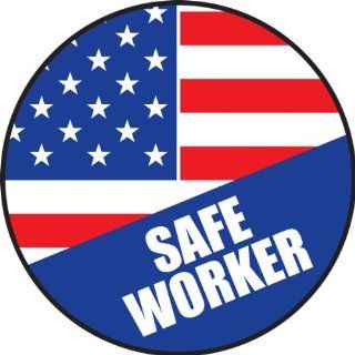 Accuform Signs LHTL154 Adhesive Vinyl Hard Hat/Helmet Safety Message Label, Legend "SAFE WORKER   AMERICAN", 2 1/4" Diameter, Blue/Red on White (Pack of 10) Industrial Warning Signs