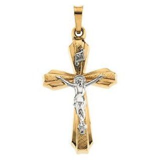 Multi 14k Yellow & White Gold 2450x165mm Polished Two Tone Crucifix Cross Pendant Jewelry Jewelry