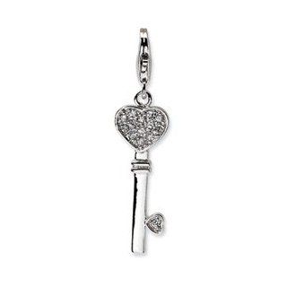 New Amore La Vita Sterling Silver Heart Key Charm with Lobster Clasp Jewelry