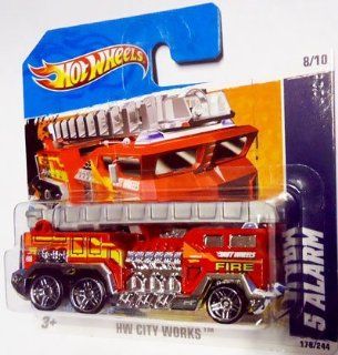 2011 Hot Wheels (Red) 5 ALARM Firetruck #178/244, HW City Works #8/10 (Short Card) Toys & Games