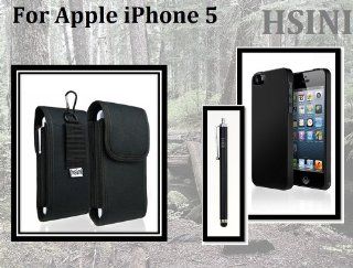 HSINI Black Ring Hook Clip Self Adhensive DURABLE HIKING CARRY POUCH + Touch Screen Stylus Pen + Slim Hard Back Case Cover for Apple iPhone 5 5G 5th Cell Phones & Accessories