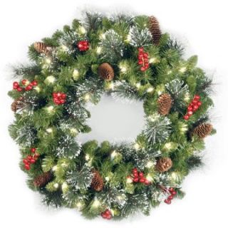 24 in. Crestwood Spruce Pre Lit Battery Operated LED Wreath   Christmas Wreaths