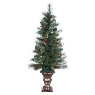 4 ft. Pre Lit Potted Hard needle Lodge Berry Pine Christmas Tree with Pinecones   Christmas Trees