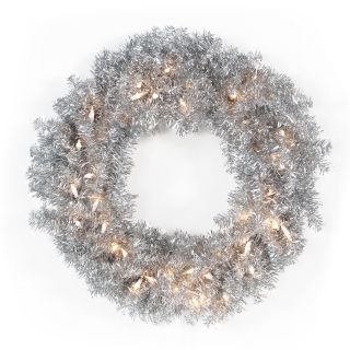 24 in. Classic Silver Pre lit Wreath   Christmas Wreaths