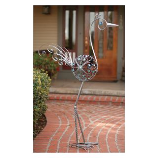 Exhart 48 in. Pewter Filigree Bird  Blue Beads   Outdoor Sculptures and Statues