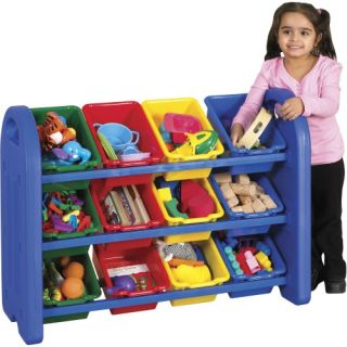 ECR4KIDS 3 Tier Toy Storage Organizer 12 Bins Blue Red Yellow Green   Toy Storage