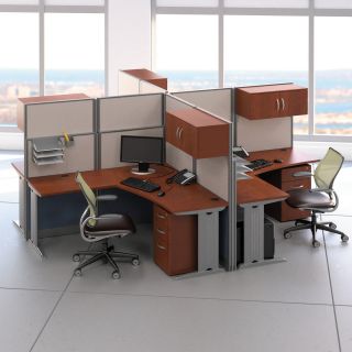 Bush Office in an Hour Melamine L Shaped Quad Workstation Computer Desk   Commercial Office