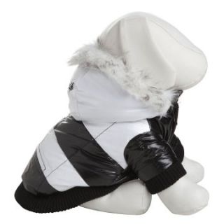 Pet Life Striped Fashion Parka with Removable Hood   Black / White   Dog Coats and Jackets