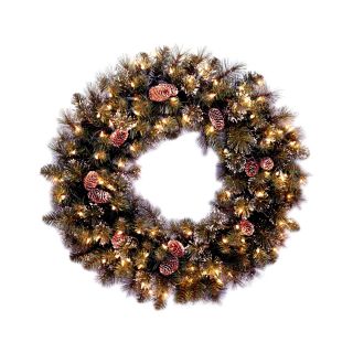 24 in. Glittery Pine Pre lit Wreath   Christmas Wreaths