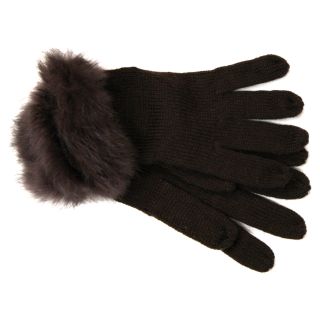 La Fiorentina Acrylic Glove with Real Rabbit Fur Cuff   Brown   Winter Gloves