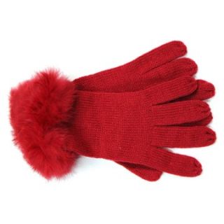 La Fiorentina Acrylic Glove with Real Rabbit Fur Cuff   Red   Winter Gloves