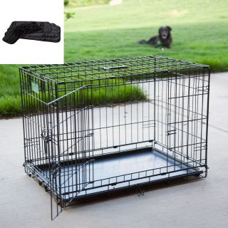 Midwest iCrate Folding Double Door Dog Crate with Deluxe Black Mat   Dog Crates