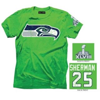 Richard Sherman Seattle Seahawks Super Bowl XLVIII Champions Name and Number T Shirt   Action Green