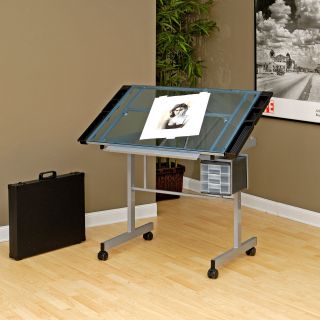 Studio Designs Vision Craft Station with Glass Top plus Rolling Wheels   Drafting & Drawing Tables