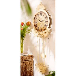 Oversized Antique White Pendulum Wall Clock   12 Inches Wide   Wall Clocks