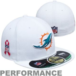 New Era Miami Dolphins Breast Cancer Awareness On Field 59FIFTY Fitted Performance Hat   White