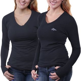 Cutter & Buck Denver Broncos Ladies Reversible Formation Long Sleeve V Neck T Shirt   Navy Blue