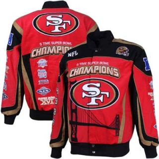 San Francisco 49ers Scarlet Black 5X Super Bowl Champs Commemorative Cotton Canvas Full Button Jacket