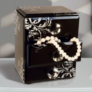 Black Mirrored Floral 2 Drawer Jewelry Box   4.5W x 5.75H in.   Womens Jewelry Boxes
