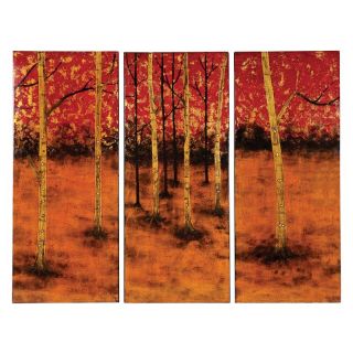 Gold, Orange, Red and Black Tree Print Lacquered Panels   Set of 3   20W x 48H in.   Wall Sculptures and Panels