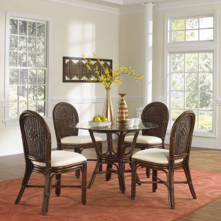 Hospitality Rattan Key West Indoor 5 Piece Rattan & Wicker 42 in. Dining Set with Cushions   Antique   Wicker Furniture