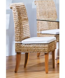 Hospitality Rattan Sea Breeze Indoor Seagrass Side Chair with Cushion   Natural   Dining Chairs