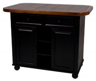 Sunset Trading Small Tile Top Kitchen Island   Black & Cherry   Kitchen Islands and Carts