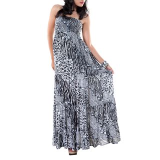 Womens Black and White Animal Print Design Long Dress (Indonesia) 1 World Sarongs Women's Clothing