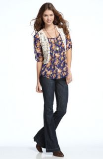 Loved Squared Top & WallpapHer Crochet Vest with See Thru Soul Flare Leg Jeans