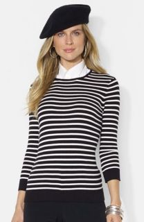 Lauren Ralph Lauren Detachable Woven Collar Stripe Sweater