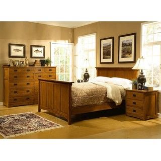 Mission Solid Oak 4 piece Panel King Bedroom Set with 12 drawer Chest Bedroom Sets