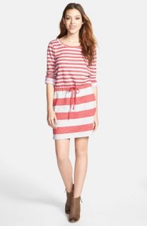 Caslon® Three Quarter Sleeve Stripe Knit Dress