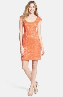 Tadashi Shoji Cap Sleeve Sequin Lace Embroidered Gown