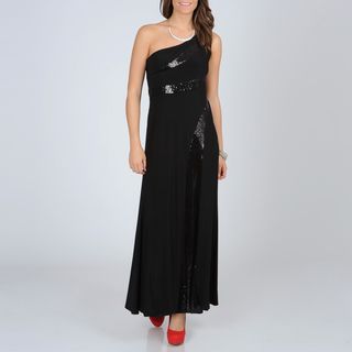 R & M Richards Black One shoulder Sequined Gown Evening & Formal Dresses