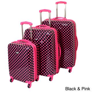 American Travel 3 piece Polka Dot Expandable Lightweight Hardside Spinner Luggage Set World Traveler Three piece Sets